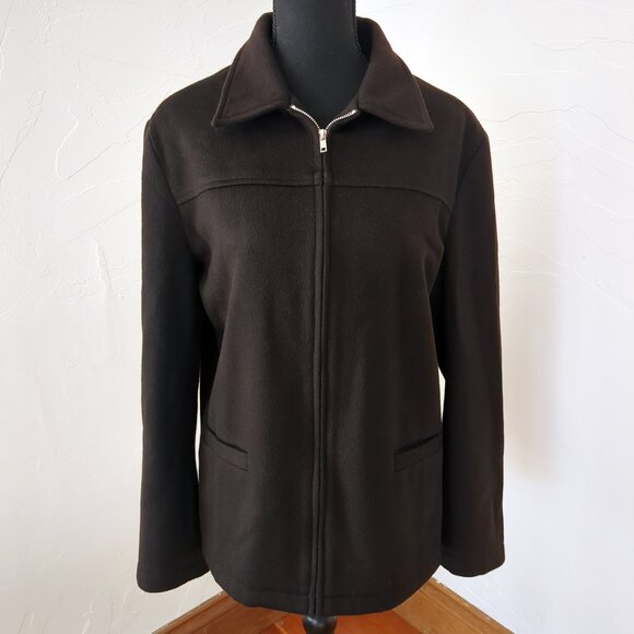 Vintage Wool Cashmere Angora Chocolate Brown Zip Mid-Weight Fall Coat Jacket - Picture 1 of 16